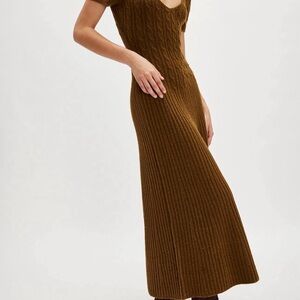 Free People Brown Cable Knit Midi Dress